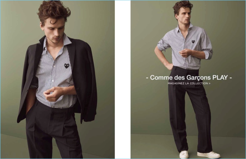 Connecting with Simons, Simon Nessman wears Comme des Garçons PLAY.