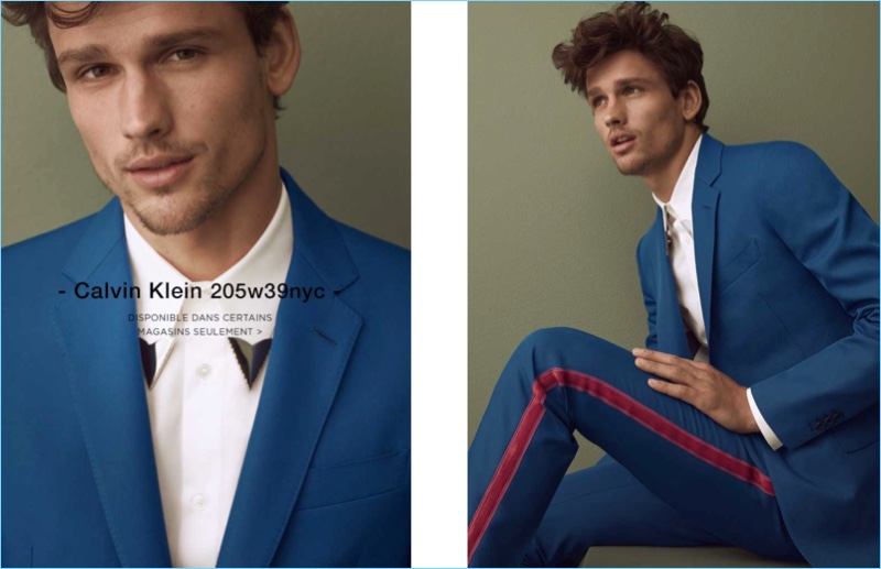 Simon Nessman wears a look from Calvin Klein for Simons' spring-summer 2018 designer lookbook.