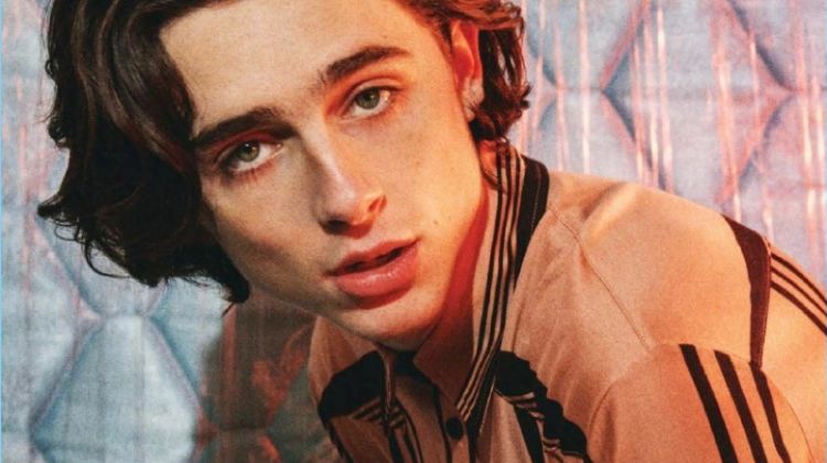 Starring in a GQ photo shoot, Timothée Chalamet wears a Bottega Veneta shirt.