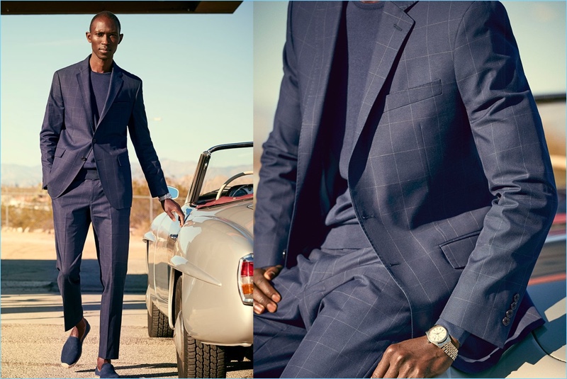 A striking vision in navy, Armando Cabral sports a Todd Snyder White Label windowpane print Sutton suit.