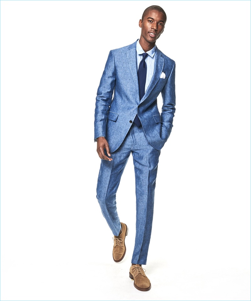 Model Claudio Monteiro wears a Todd Snyder White Label Sutton linen suit in ice blue. » 29 Palms Highway: Todd Snyder Highlights Spring '18 Suits Model Claudio Monteiro wears a Todd Snyder White Label Sutton linen suit in ice blue.