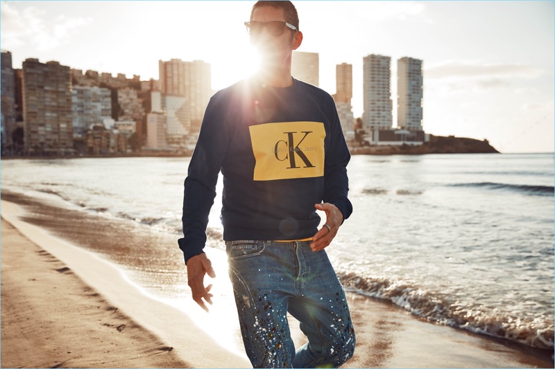 Going casual in a CK sweatshirt, Tony Ward stars in Wormland's spring-summer 2018 campaign.