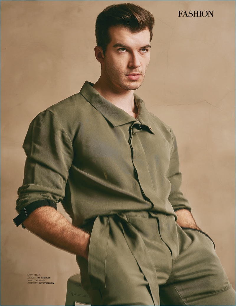 Adam Hagenbuch wears a jumpsuit by Jay Stephan.