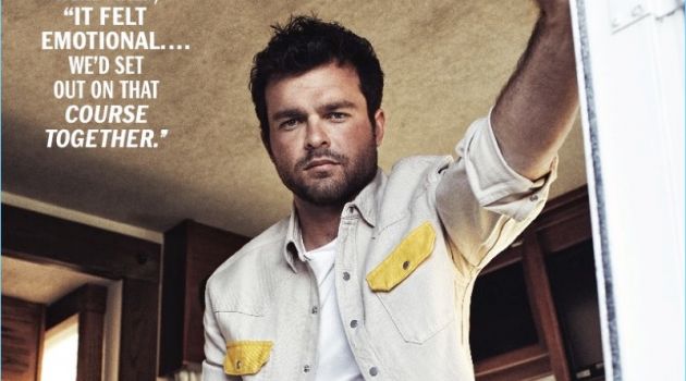 Alden Ehrenreich Covers Esquire, Talks Han Solo Embracing spring trends, Alden Ehrenreich is pictured in a Calvin Klein shirt and t-shirt.