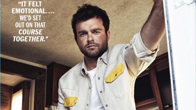Embracing spring trends, Alden Ehrenreich is pictured in a Calvin Klein shirt and t-shirt.