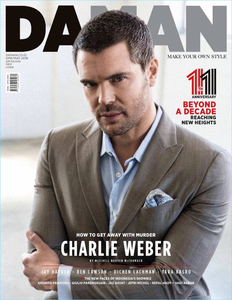 Charlie Weber covers the April/May 2018 issue of Da Man.