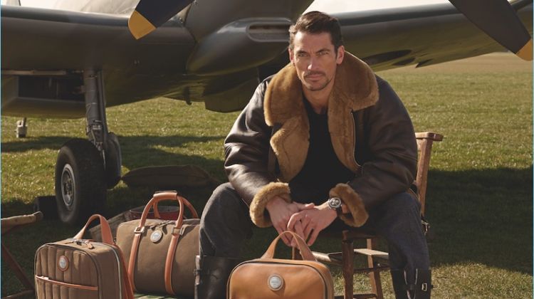 Taking to a field, David Gandy appears in a campaign for his Aerodrome collaboration with Aspinal of London.