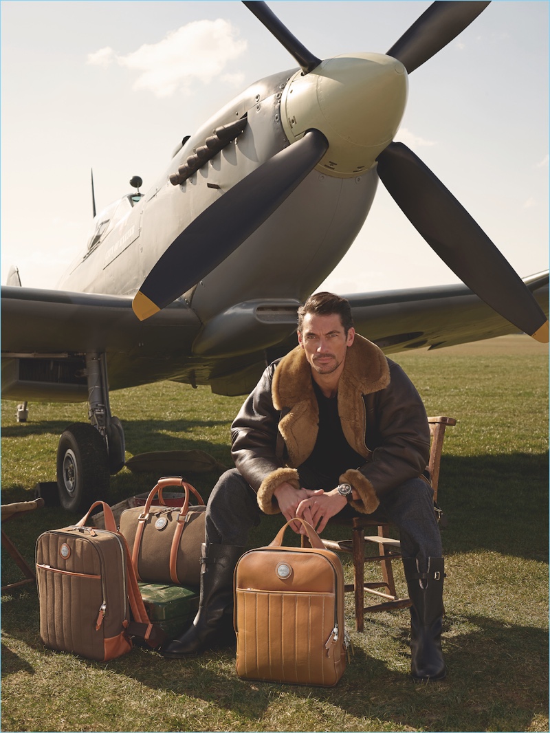 Taking to a field, David Gandy appears in a campaign for his Aerodrome collaboration with Aspinal of London.