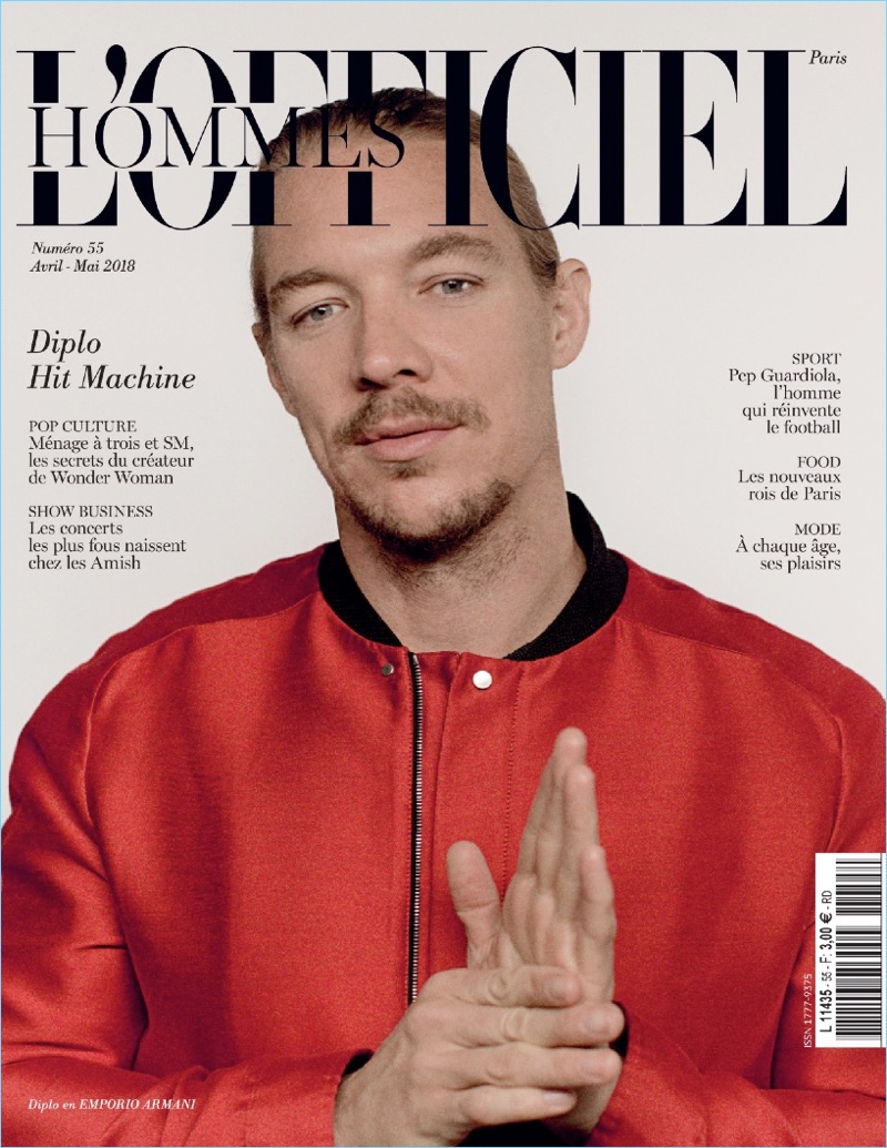 Diplo covers the most recent issue of L'Officiel Hommes Paris.