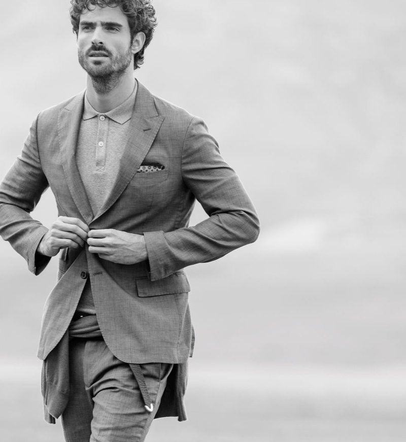 Donning sleek tailoring, Juan Betancourt stars in Eleventy's spring-summer 2018 campaign.