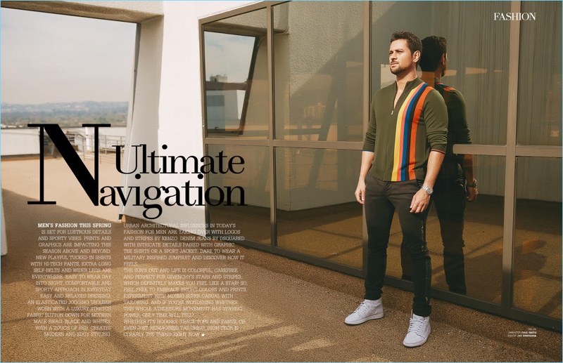 J.R. Ramirez stars in a photo shoot for InLove magazine. He sports a Paul Smith with Jay Stephan pants and Nike sneakers.