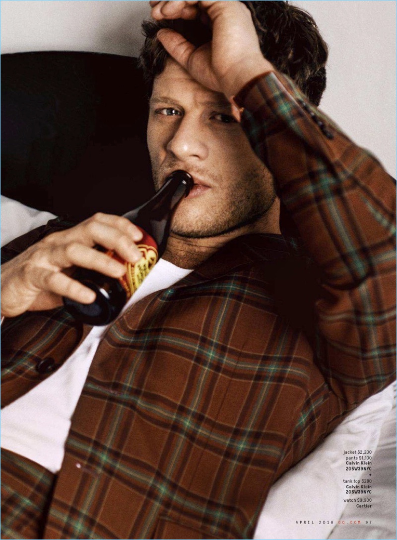 James Norton wears a look by Calvin Klein 205W39NYC with a Cartier watch.