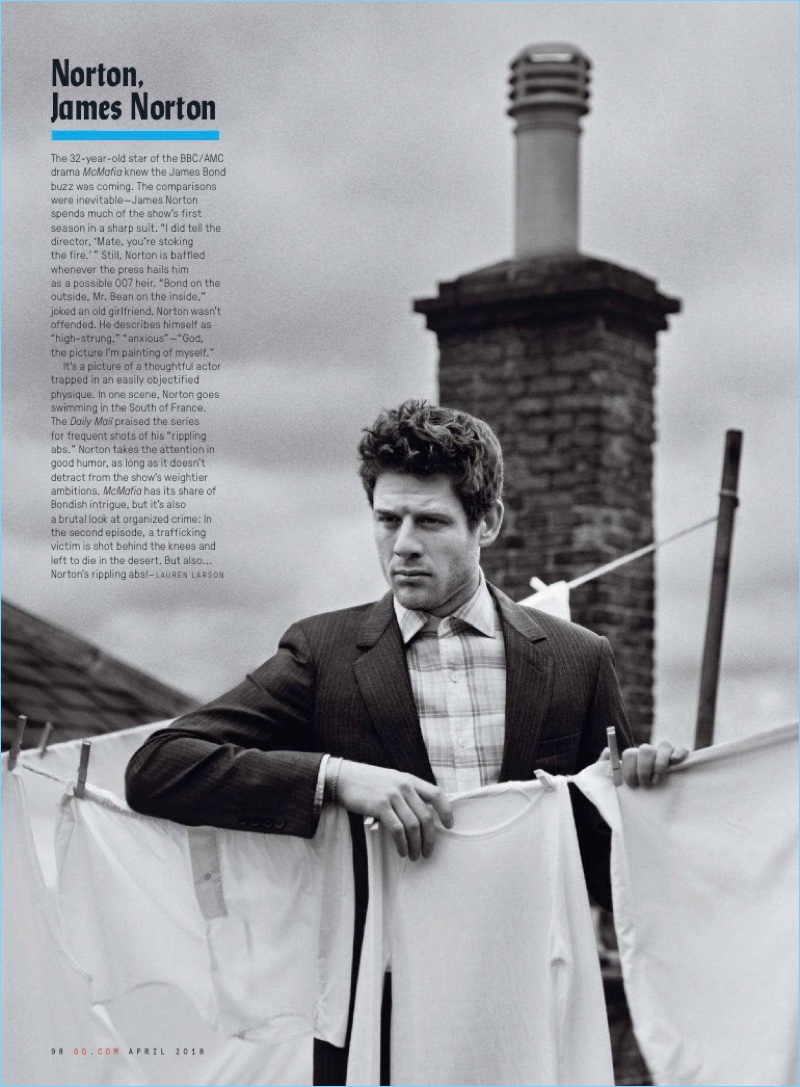 Actor James Norton sports a Dior Homme suit with a Tom Ford shirt and The Great Frog bracelet.