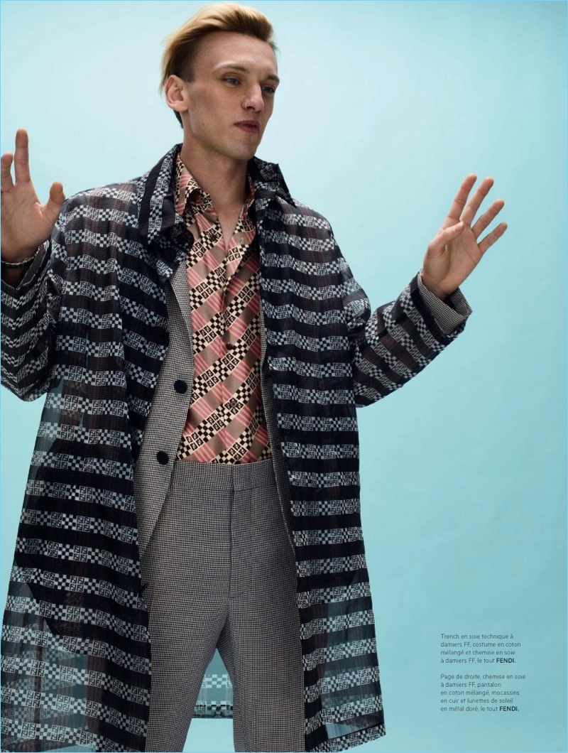 Making a style statement in Fendi, Jamie Campbell Bower connects with L'Officiel Hommes Paris.