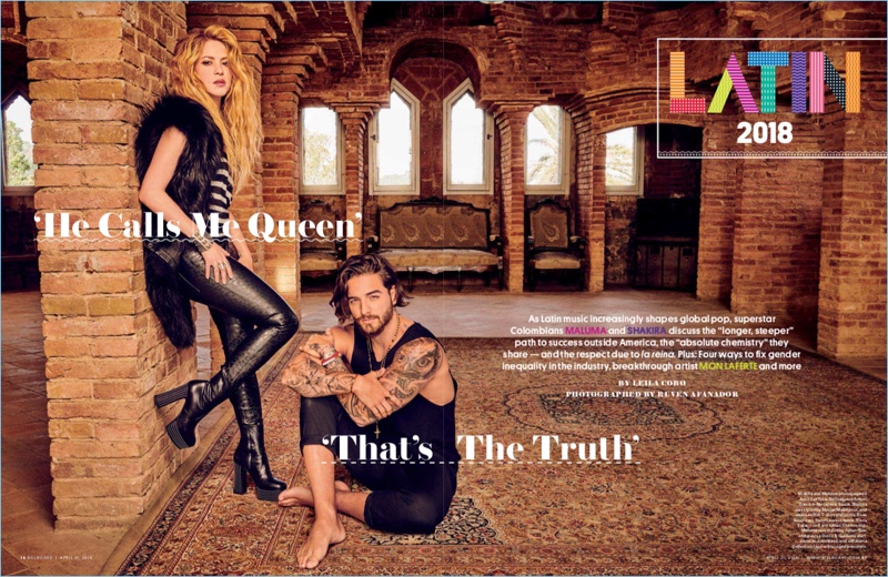 Shakira and Maluma star in a photo shoot for Billboard.  Going casual, Maluma wears Dolce & Gabbana.
