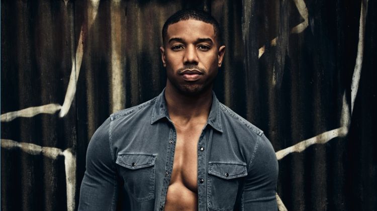 Doubling down on denim, Michael B. Jordan wears a John Varvatos Star USA shirt and AG jeans.