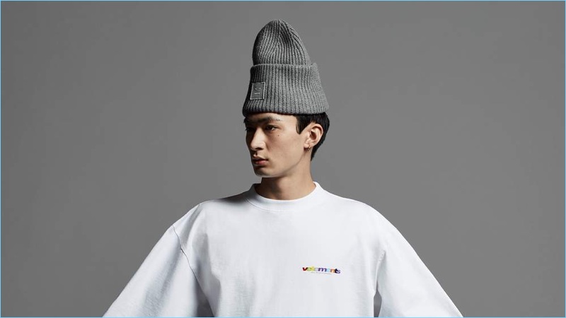 Takuya Ebihara rocks an Acne Studios beanie and Vetements sweatshirt.