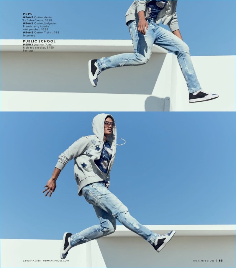 Going casual, Paolo Roldan wears PRPS denim with Public School sneakers.