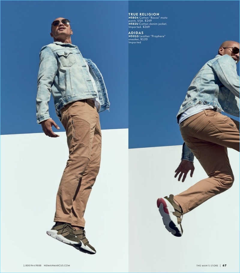 Connecting with Neiman Marcus, Paolo Roldan wears True Religion denim and Adidas sneakers.