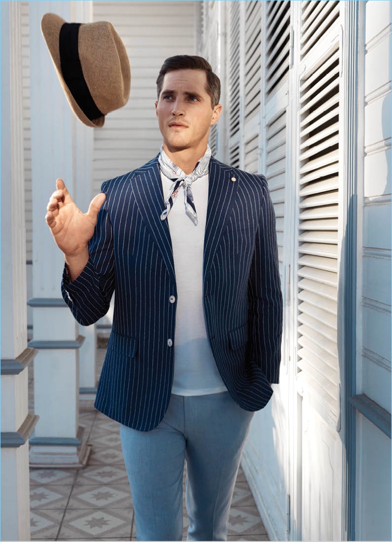 Model Ollie Edwards stars in Damat's sharp spring-summer 2018 outing.