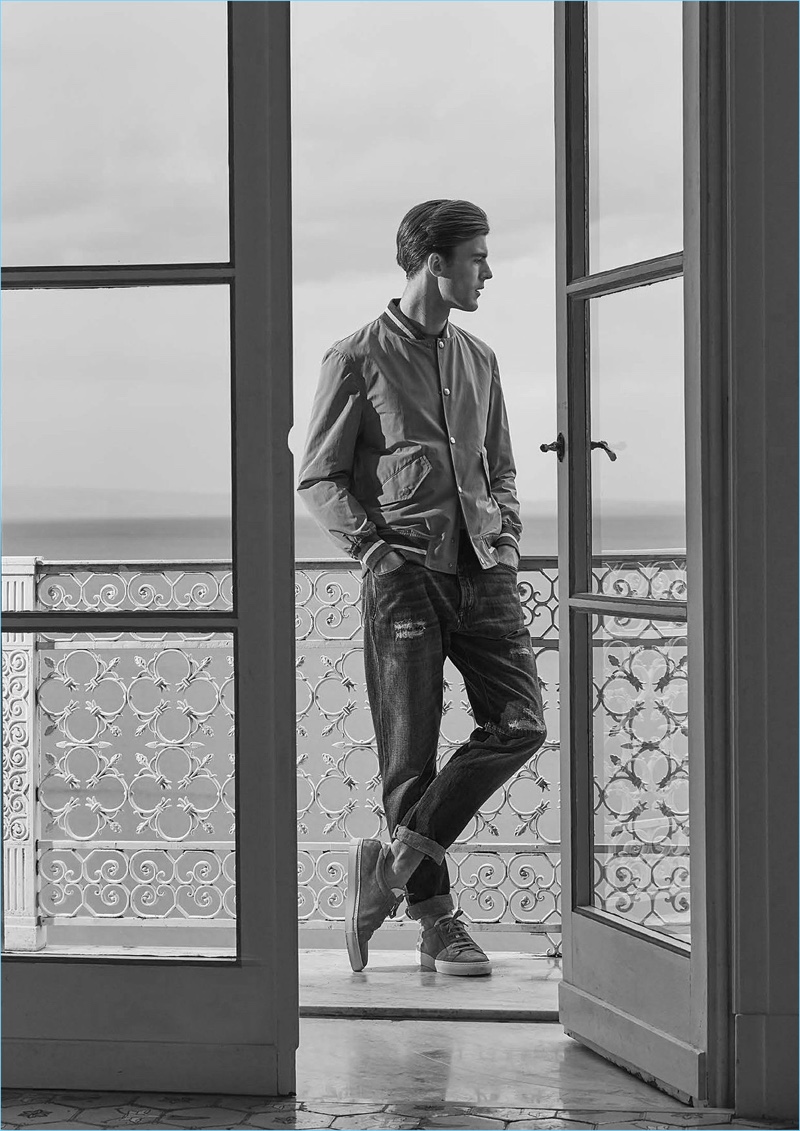 Model Patrick Kafka sports a spring look from Brunello Cucinelli.