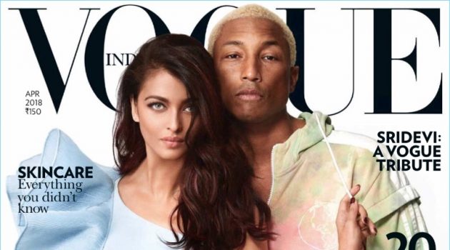 Pharrell Williams Joins Aishwarya Rai Bachchan for Vogue India Cover Shoot Aishwarya Rai Bachchan and Pharrell Williams covers the April 2018 issue of Vogue India.