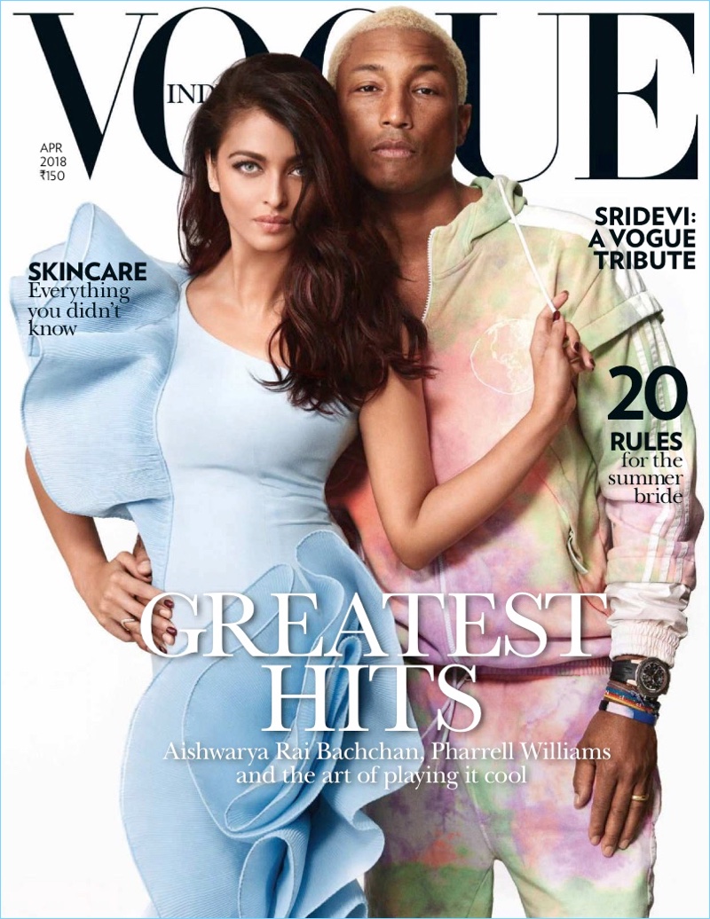 Aishwarya Rai Bachchan and Pharrell Williams covers the April 2018 issue of Vogue India. » Pharrell Williams Joins Aishwarya Rai Bachchan for Vogue India Cover Shoot Aishwarya Rai Bachchan and Pharrell Williams covers the April 2018 issue of Vogue India.