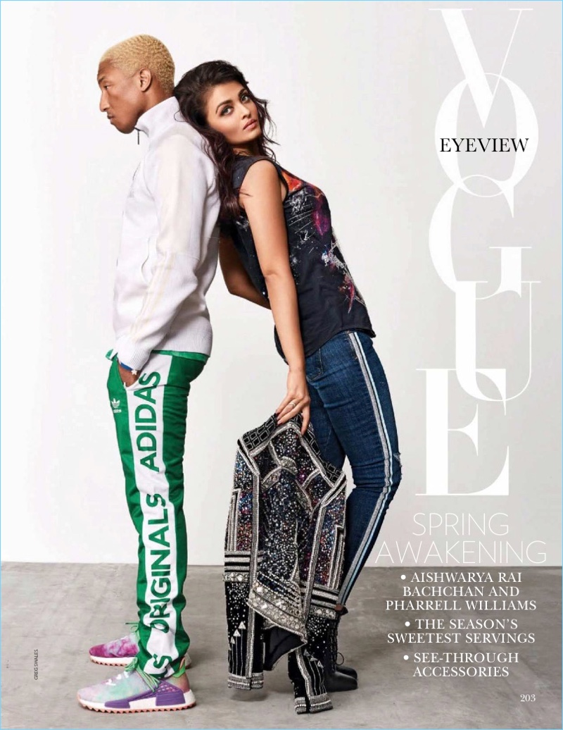 Greg Swales photographs Pharrell Williams and Aishwarya Rai Bachchan for Vogue India.