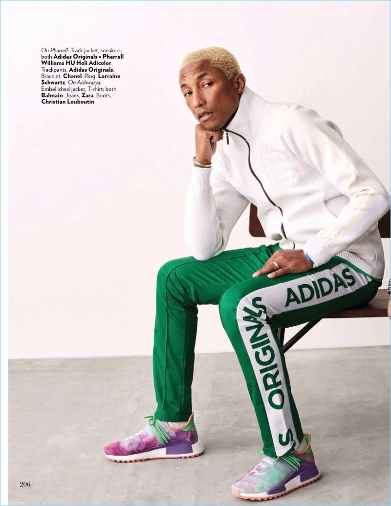 Pharrell Williams sports the latest styles from Adidas Originals.