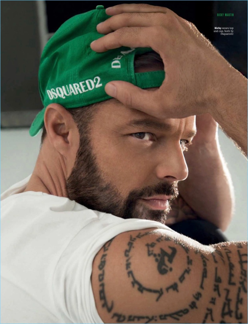 Rocking a backwards cap by Dsquared2, Ricky Martin appears in a new photo shoot.