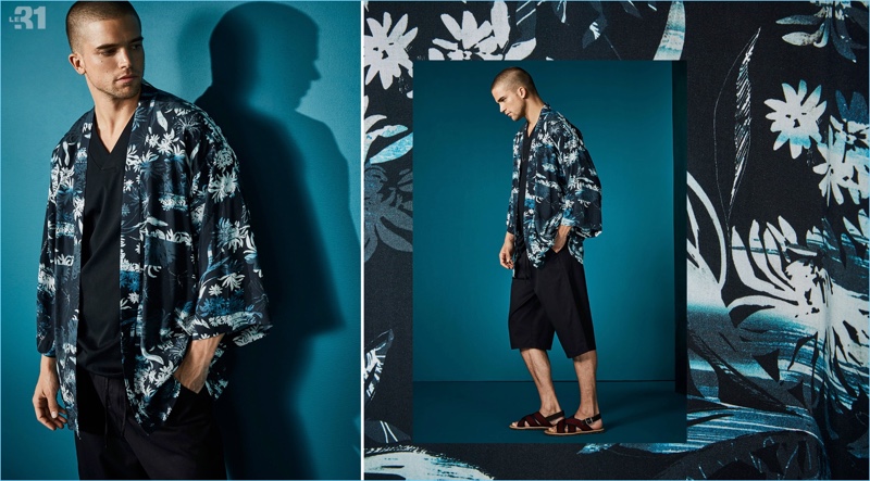 Model River Viiperi wears a LE 31 t-shirt, kimono, and capris with Marni sandals.