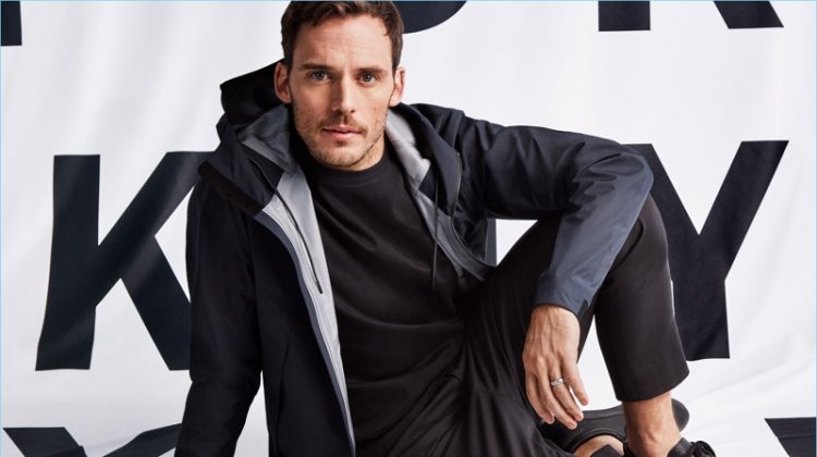 Going casual, Sam Claflin fronts DKNY's spring-summer 2018 campaign.