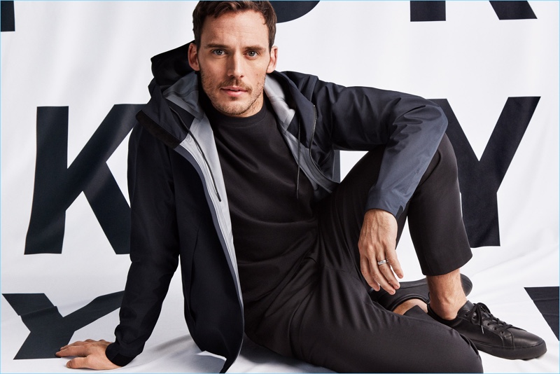 Going casual, Sam Claflin fronts DKNY's spring-summer 2018 campaign.