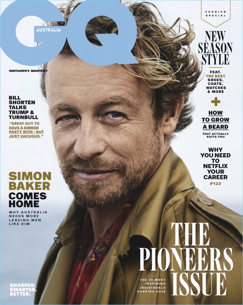 Simon Baker covers the March/April 2018 issue of GQ Australia.
