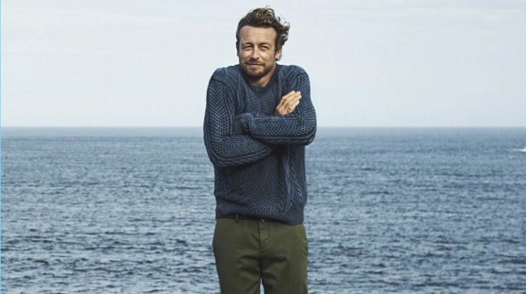 Actor Simon Baker wears a Ralph Lauren sweater and Prada pants.