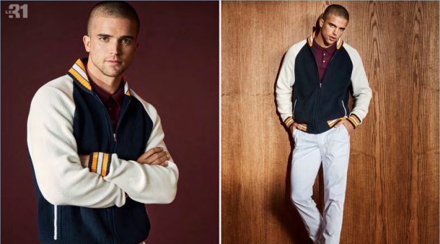River Viiperi Channels Inner Prep in Simons Style Edit Going preppy, River Viiperi wears a LE 31 varsity cardigan, chinos, and a polo with Steve Madden loafers.