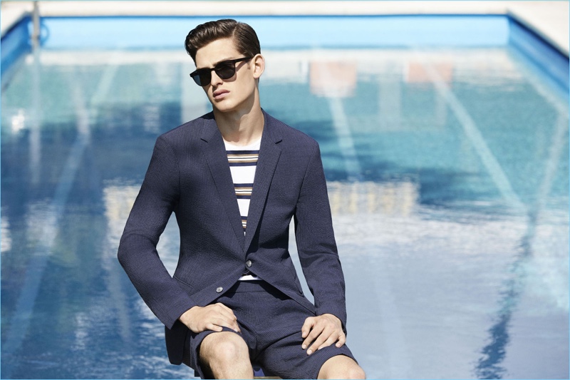 James Manley dons a short suit as the star of Strellson's spring-summer 2018 campaign.
