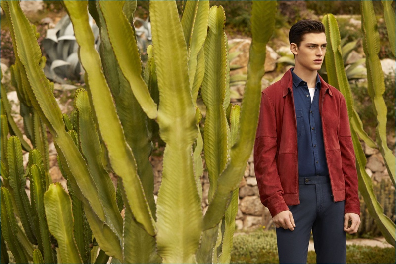 Embracing a pop of red, James Manley fronts Strellson's spring-summer 2018 campaign.