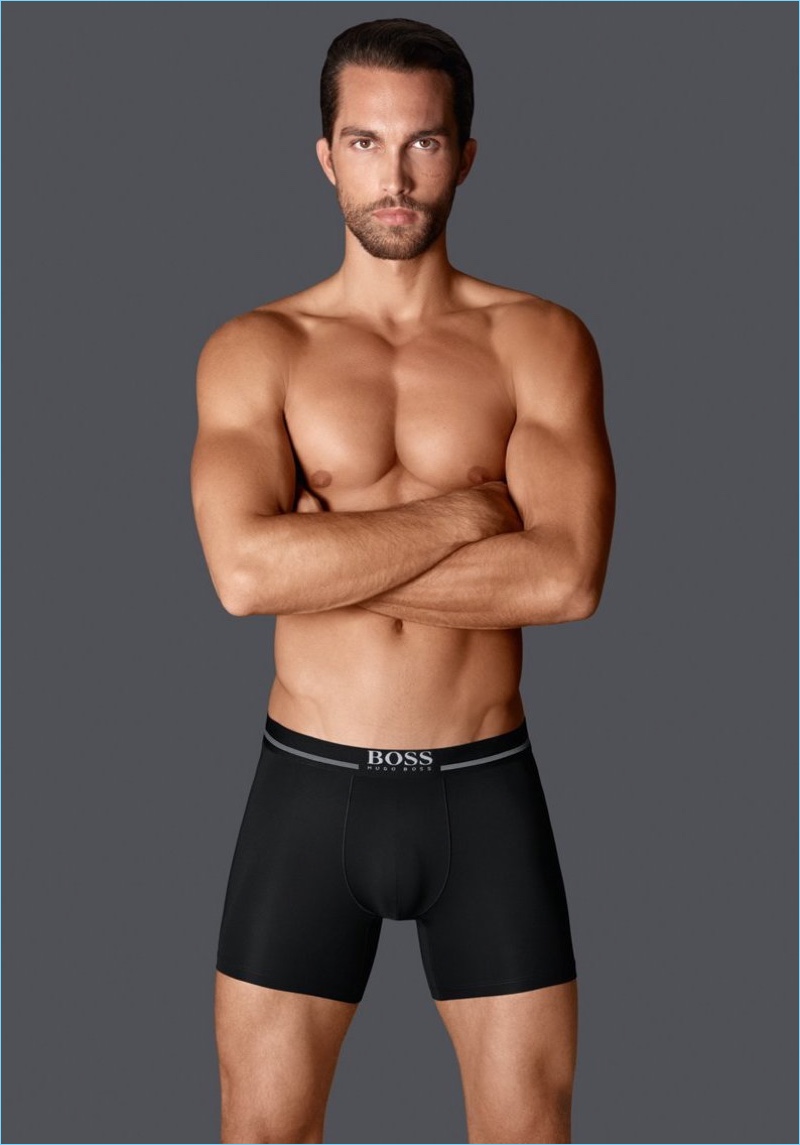 Front and center, Tobias Sorensen wears BOSS' Energy boxer briefs.