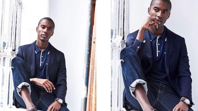 Indigo Dreams: Stick with the suit jacket and embrace an indigo theme. Complement your navy blazer with a polo and dark wash denim jeans.