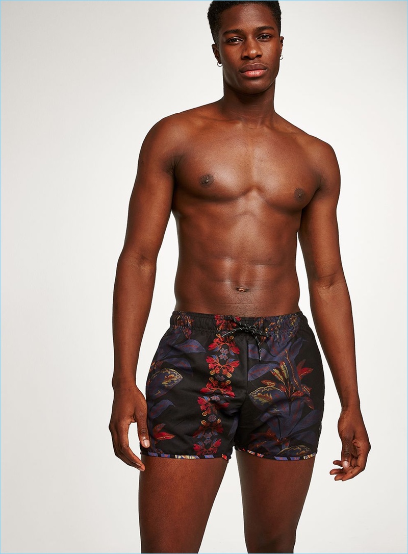 Black Mesh Palm Print Swim Shorts from Topman