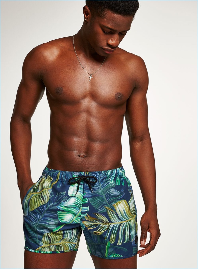 Blue and Green Forest Swim Shorts from Topman