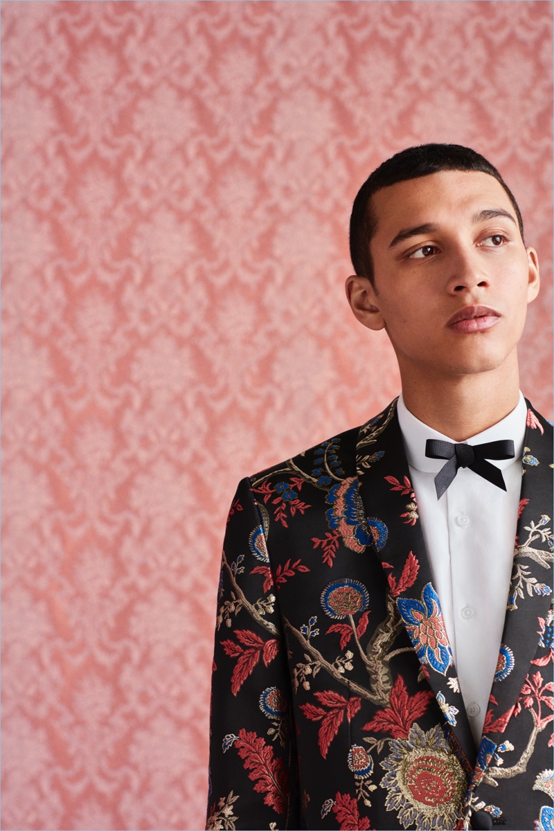 Jackson Hale dons a tuxedo for Topman's spring-summer 2018 suiting campaign.