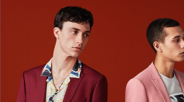 Embracing color, Jacob Bixenman and Jackson Hale front Topman's spring-summer 2018 suiting campaign.