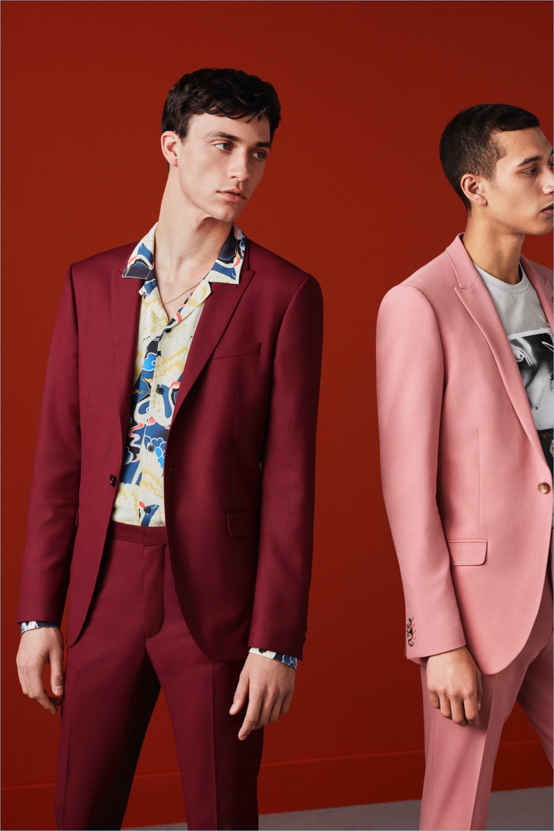 Embracing color, Jacob Bixenman and Jackson Hale front Topman's spring-summer 2018 suiting campaign.