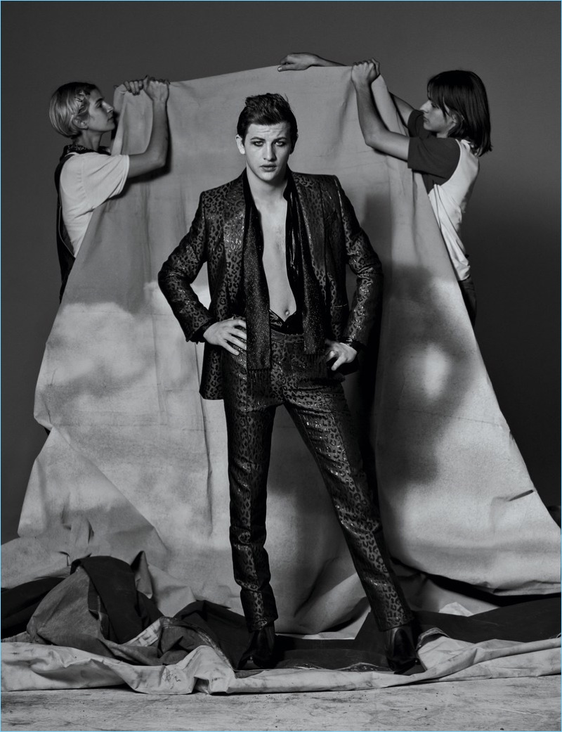 Embracing glam rock style, Tye Sheridan wears a Givenchy look. 