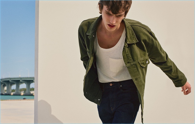 Model Elias de Poot wears spring denim from Zara Man.