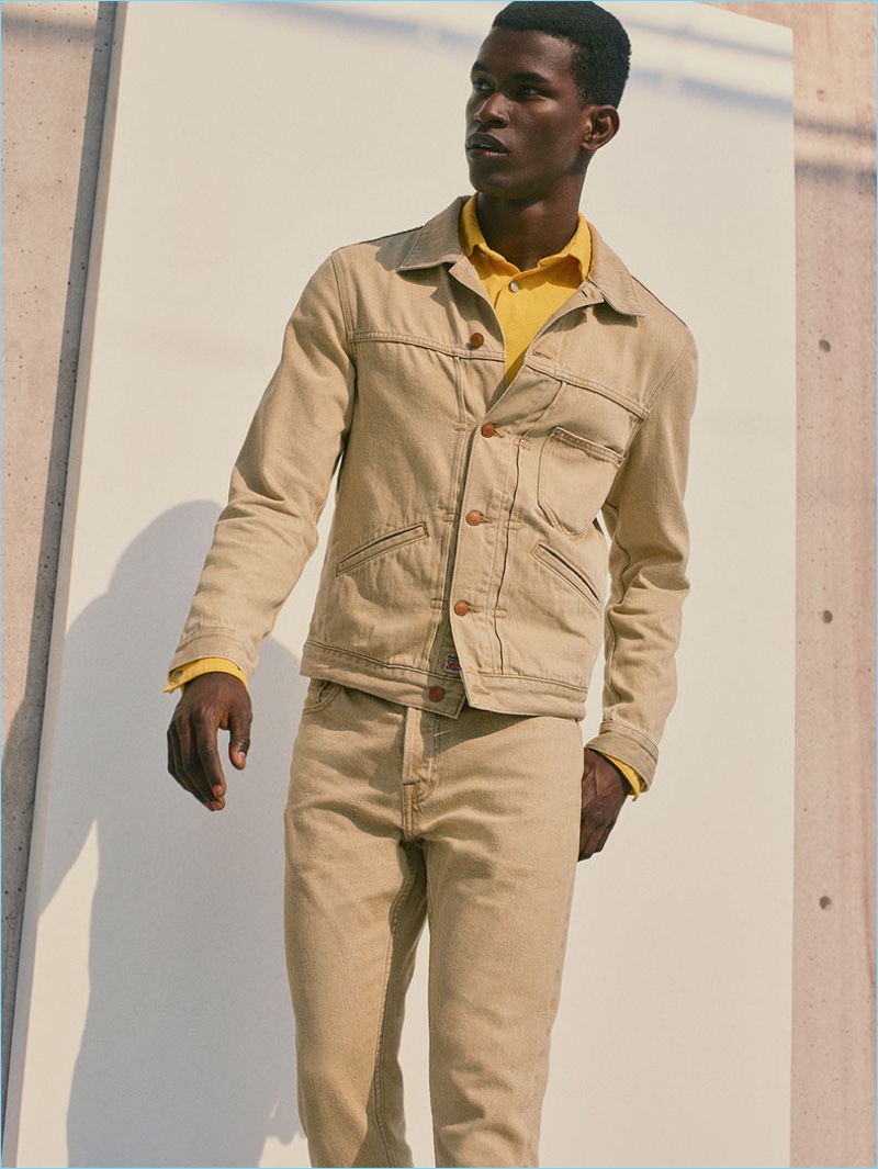 Salomon Diaz stands out in a tan denim look from Zara Man.