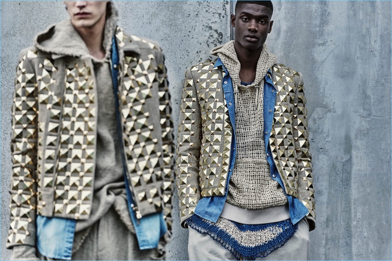 Elias de Poot and Rachide Embalo are chic in Balmain embellished jackets and knitted layers.