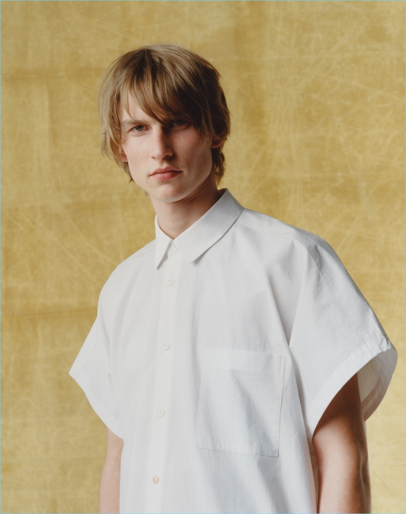 Thom Voorintholt dons a white shirt from the COS x Dia:Beacon Dorothea Rockburne capsule collection.